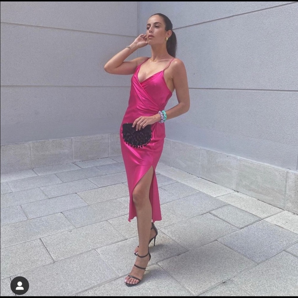 ZARA PINK SATIN DRESS - Picture 14 of 15